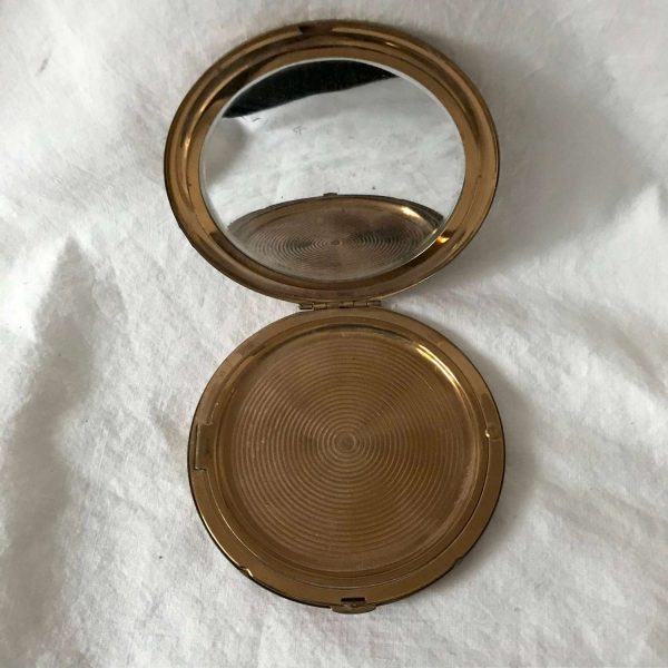 Vintage Compact Brass Southern Belle Large face powder compact purse accessory handbag collectible display vanity