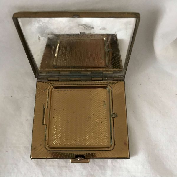 Vintage Compact Double sided Genuine Mother of Pearl brass Mirror collectible purse handbag display face powder