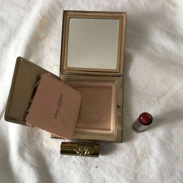 Vintage Compact Helena Rubinstein Face Powder with lipstick refillable original puff nice mirror working latches