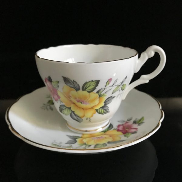 Vintage Consort Tea cup and saucer England Fine bone china Yellow & Pink Floral farmhouse cottage display bridal coffee wedding