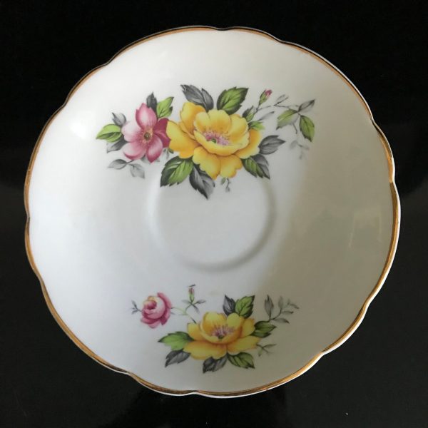 Vintage Consort Tea cup and saucer England Fine bone china Yellow & Pink Floral farmhouse cottage display bridal coffee wedding