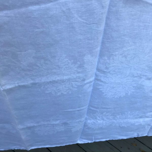 Vintage Cotton Banquet tablecloth Damask Chrysanthemum center and edges 66" x 104" Holidays Christmas Entertaining Collectible display