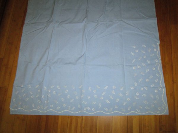 Vintage Cotton Periwinkle Blue Machine Embroidered Home Made Top Sheet & Pillowcase Pair Full or Double size Imported Spain Fabric Custom