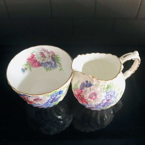 Vintage Cream and Sugar Aynsley Carnation Floral England blue pink gray Collectible Display Tabletop dining farmhouse elegant dining serving