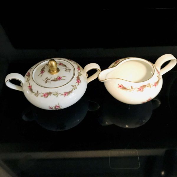 Vintage Cream and Sugar Eschenbach Bavaria Germany Moss Rose Pink rose pattern Collectible display fine bone china Farmhouse cottage