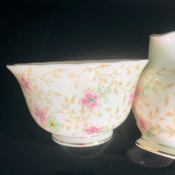 Vintage Cream and Sugar Pink Rose Chintz Plant Tuscan Bone China England Collectible Display Tabletop dining farmhouse display serving