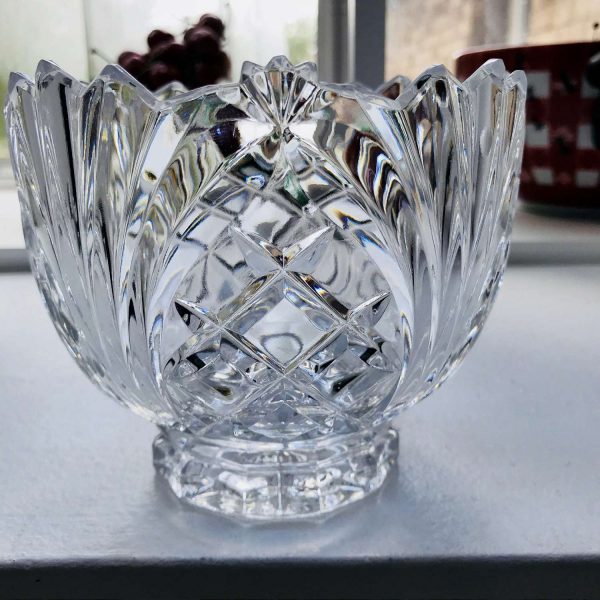 Vintage Crystal Bowl Large Pineapple pattern with scalloped rim collectible display center bowl fine crystal