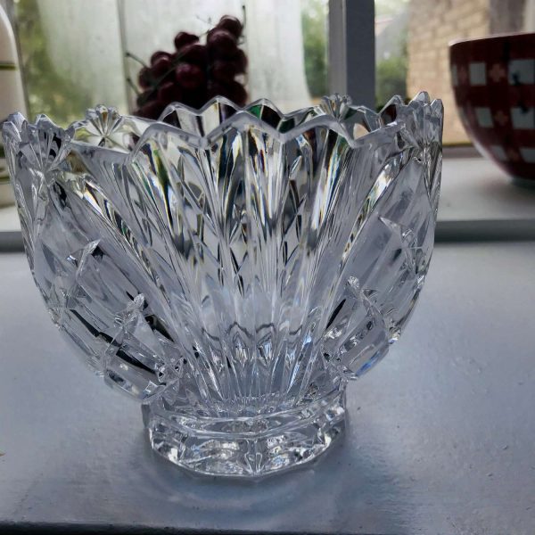 Vintage Crystal Bowl Large Pineapple pattern with scalloped rim collectible display center bowl fine crystal
