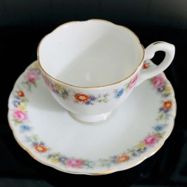 Vintage Demitasse Tea cup and Saucer Cherry China WWII era Japan dainty floral gold trim farmhouse collectible display