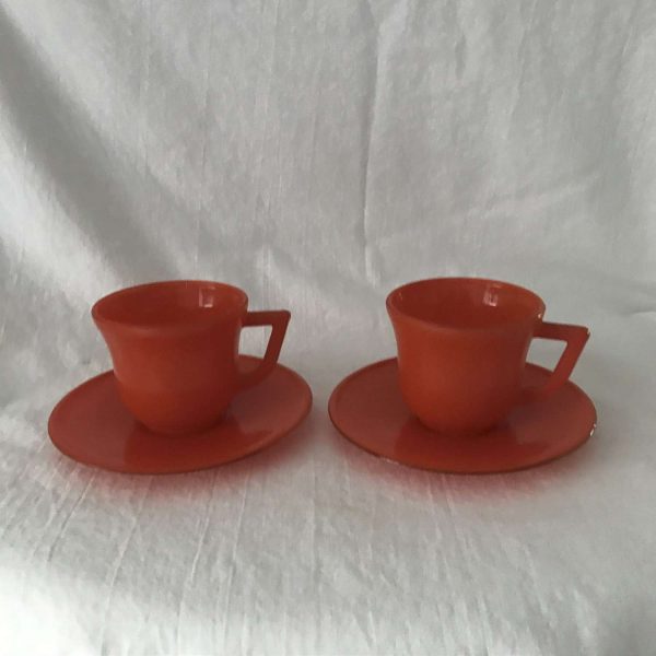 Vintage Demitasse Tea Cup and Saucer Pair Bright orange fired on paint demitasse farmhouse collectible display kitchen retro