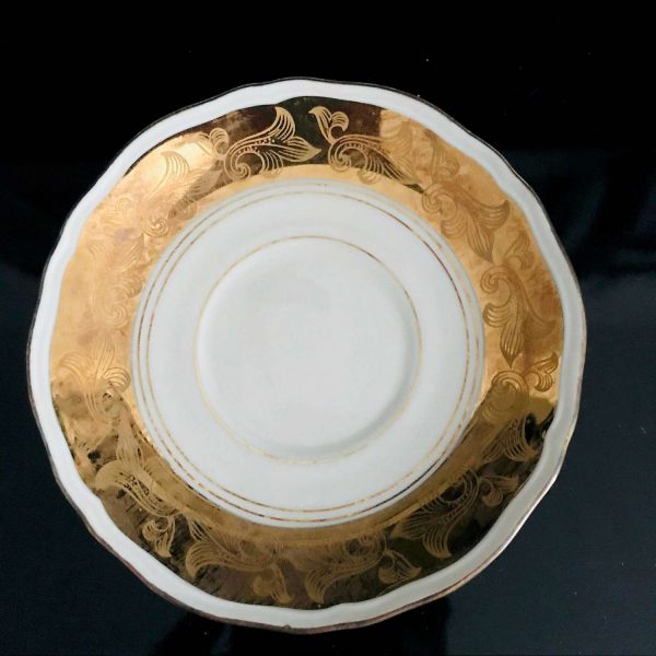 Vintage Demitasse Tea cup and Saucer Zeh Scheczer Bavaria Germany Ornate gold band inside and out collectible display