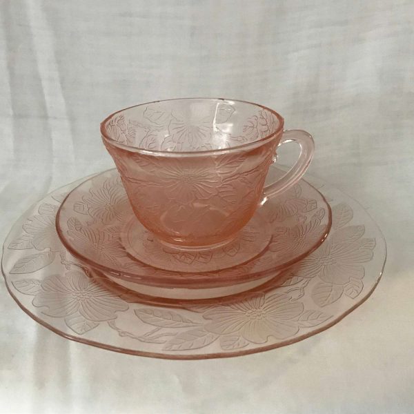 Vintage Dogwood 3 piece Serving Set Pink depression glass Macbeth Evans Co. 1930-34 Depression glass Farmhouse Collectible Display Holiday