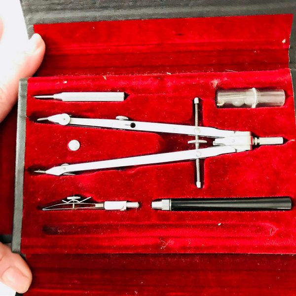 Vintage Drafting Set Durer Czechoslovakia Engineering leather case with instruments Compass Collectible display office decor