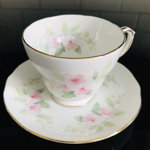 Vintage Duchess Tea cup and saucer England Fine bone china Light Pink Flowers gold trimmed farmhouse collectible display cottage shabby chic