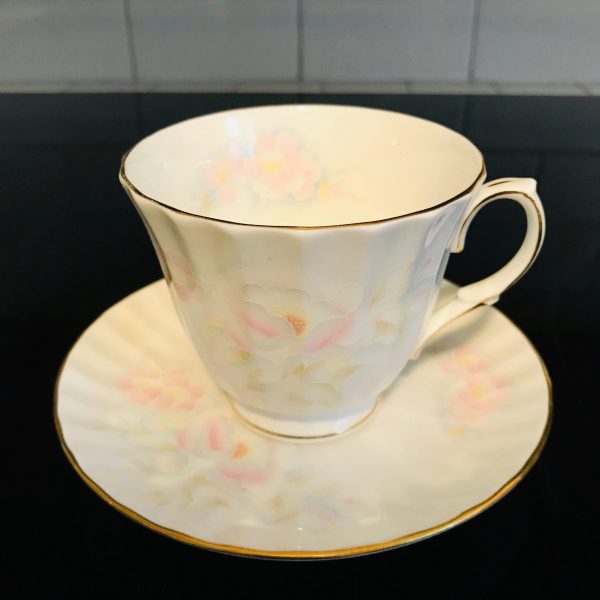 Vintage Duchess Tea cup and saucer  England Fine bone china Pale Pink Roses gold trimmed farmhouse collectible display cottage shabby chic