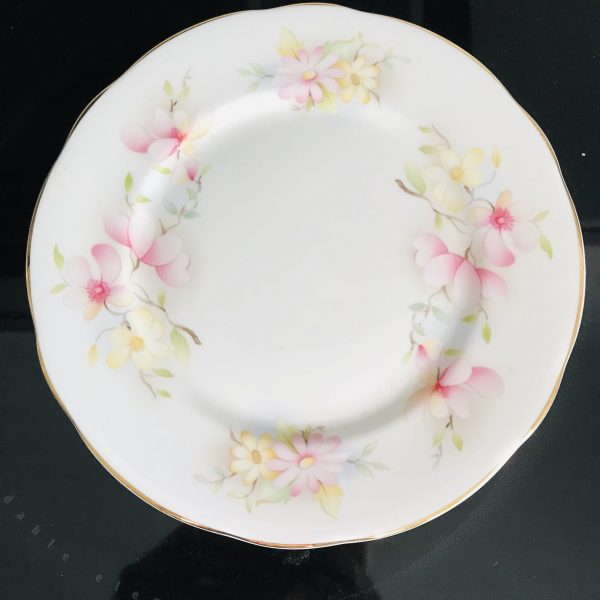Vintage Duchess Tea cup and saucer TRIO England Fine bone china Pink Floral with snack plate gold trim farmhouse cottage