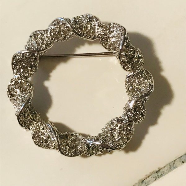 Vintage Emmons Pin Brooch Wreath style twisted textured collectible jewelry silver tone