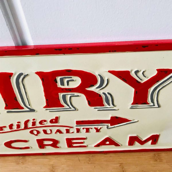 Vintage Enameled Dairy Sign Restaurant farmhouse collectible red and ivory metal milk cream Certified Quality wall decor vintage kitchen