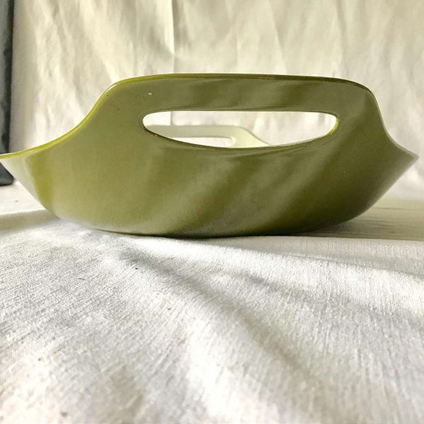 Vintage Extra Large Enameled Olive Green oven Stove top Pot pan collectible display kitchen Mid Century Modern Spaghetti pan