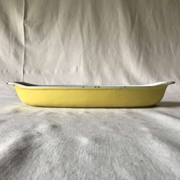 Vintage Extra Long Enameled Yellow oven Stove top Pot pan collectible display kitchen Mid Century Modern melting pan
