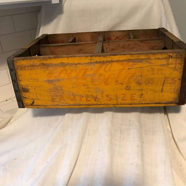 Vintage Family Size Coca Cola Yellow Wooden Crate Full size double handle display storage garage farmhouse collectible display