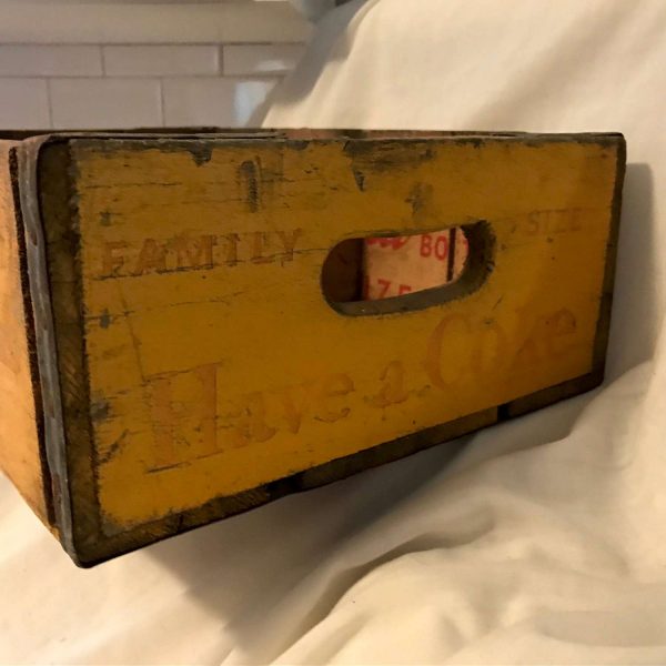 Vintage Family Size Coca Cola Yellow Wooden Crate Full size double handle display storage garage farmhouse collectible display