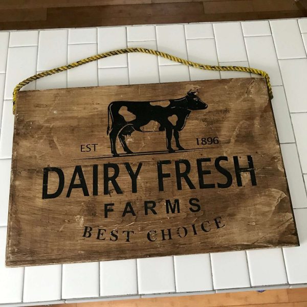 Vintage farmhouse Sign Dairy Fresh Farms collectible wooden hanging decor display rustic primitive farm barn cow Milk