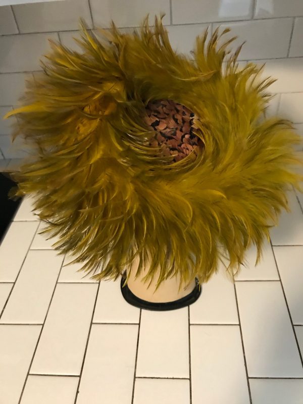 Vintage Feather Hat 1940's Mitzie USA American creations design New York size 22" hat size 7 with elastic chin strap movie theater prop