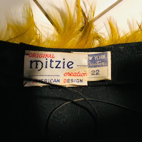 Vintage Feather Hat 1940's Mitzie USA American creations design New York size 22" hat size 7 with elastic chin strap movie theater prop