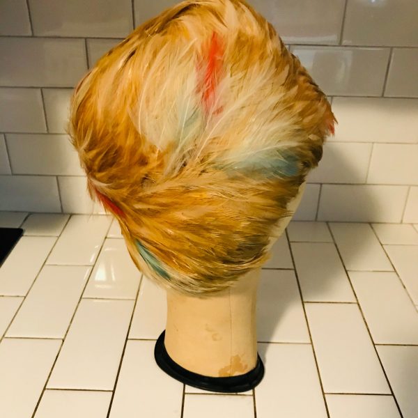 Vintage Feather Hat 1940's Union made in USA theater movie prop collectible display multi-colored