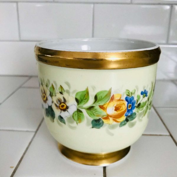 Vintage Floral Planter Bowl fine bone china collectible dish hand painted storage display farmhouse cottage yellow with bright flowers