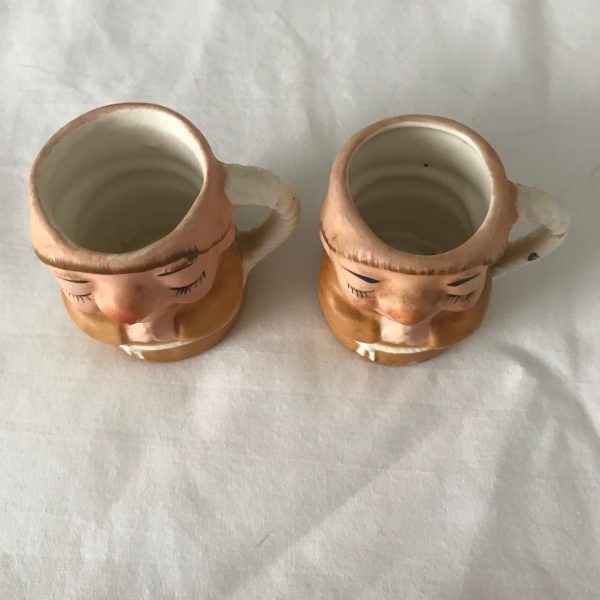 Vintage Friar Tuck Monk shot glasses porcelain collectible display farmhouse cottage kitchen dining barware