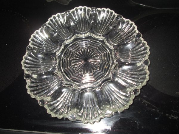 Vintage Glass Deviled Egg Plate Tray Platter Clear