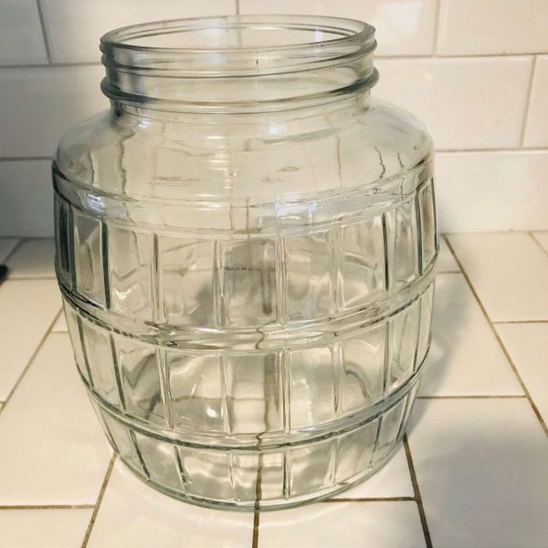 Vintage glass kitchen storage Jar green metal lid 2 gallon marbles, display, buttons, collectibles, dog cat treats and More farmhouse