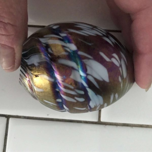 Vintage glass paperweight art glass iridescent Nuance 1991 multi-colored collectible display home decor