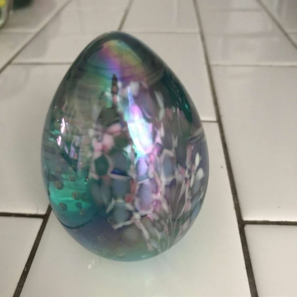 Vintage glass paperweight art glass iridescent signed GES-Glass Eye Studio 1992 multi-colored collectible display home decor