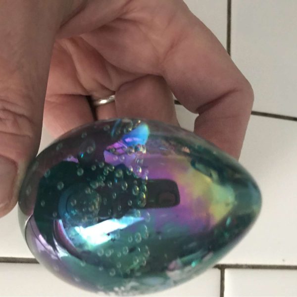 Vintage glass paperweight art glass iridescent signed GES-Glass Eye Studio 1992 multi-colored collectible display home decor