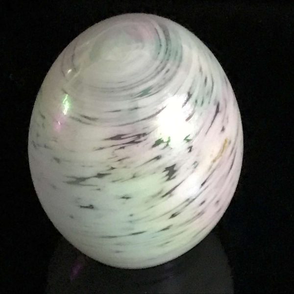 Vintage glass paperweight art glass iridescent white swirls multi-colored collectible display home decor
