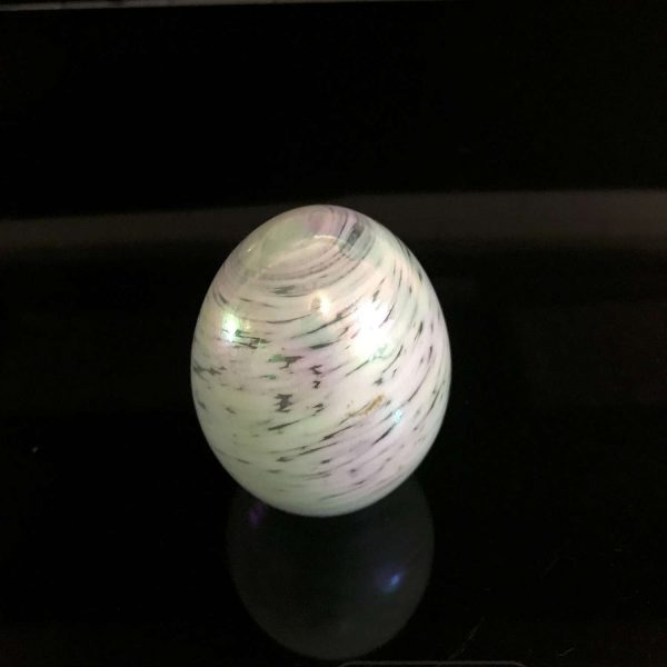 Vintage glass paperweight art glass iridescent white swirls multi-colored collectible display home decor