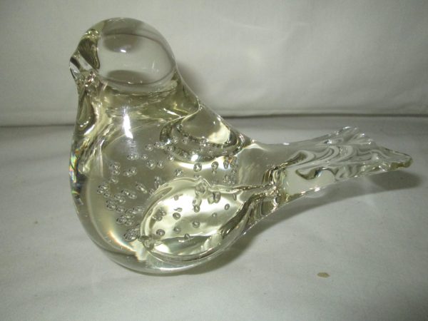 Vintage Glass Paperweight Bird with Bubbles inside