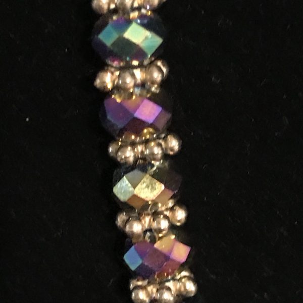 Vintage Gold and Aurora Borealis crystals necklace Beautiful Blue purple and green with gold dotted chain between stunning colors