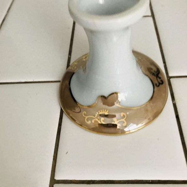 Vintage Gold and Beige bone china candlestick holder single ornate collectible bed and breakfast display farmhouse bedroom
