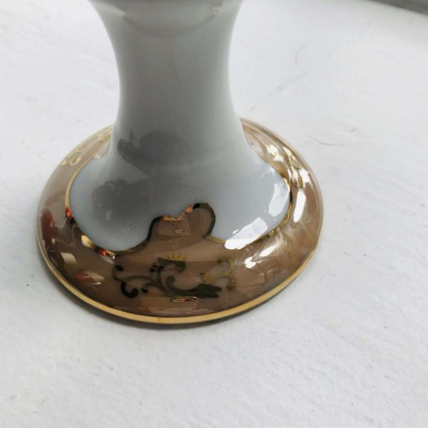 Vintage Gold and Beige bone china candlestick holder single ornate collectible bed and breakfast display farmhouse bedroom