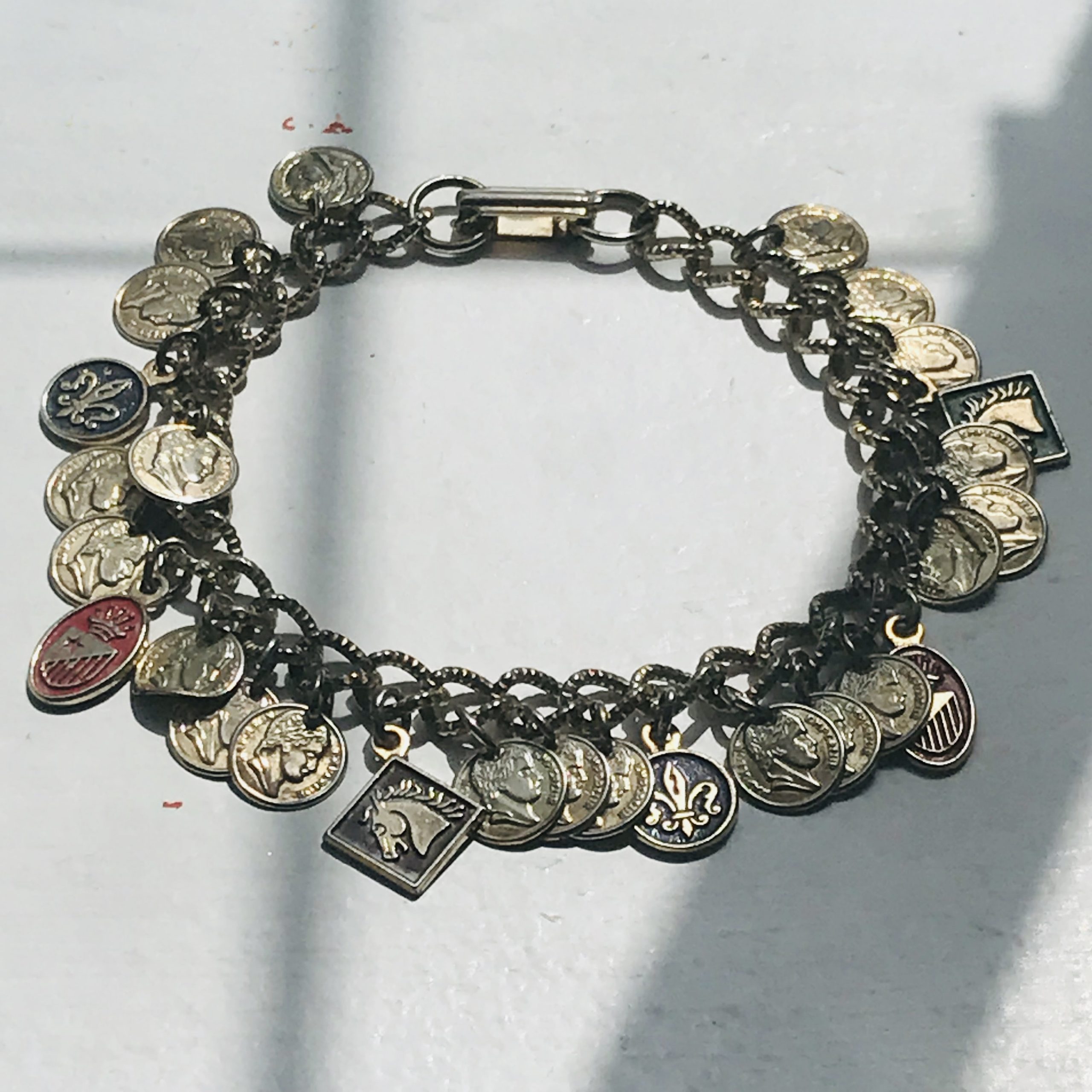 Vintage gold tone miniature coin bracelet charm bracelet 7