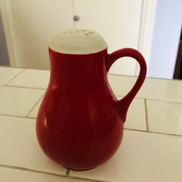 Vintage Hall Sall Shaker Red & Ivory Pottery "S" shaped shaker top farmhouse collectible display retro kitchen
