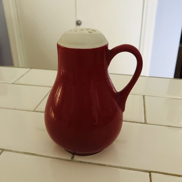 Vintage Hall Sall Shaker Red & Ivory Pottery "S" shaped shaker top farmhouse collectible display retro kitchen