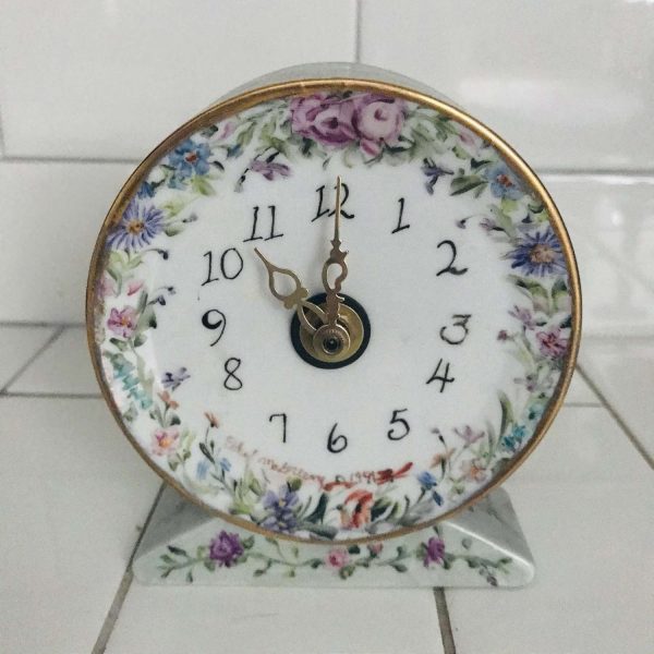 Vintage hand made clock quartz hand painted detailed tiny floral painted collectible bed and breakfast display bedroom