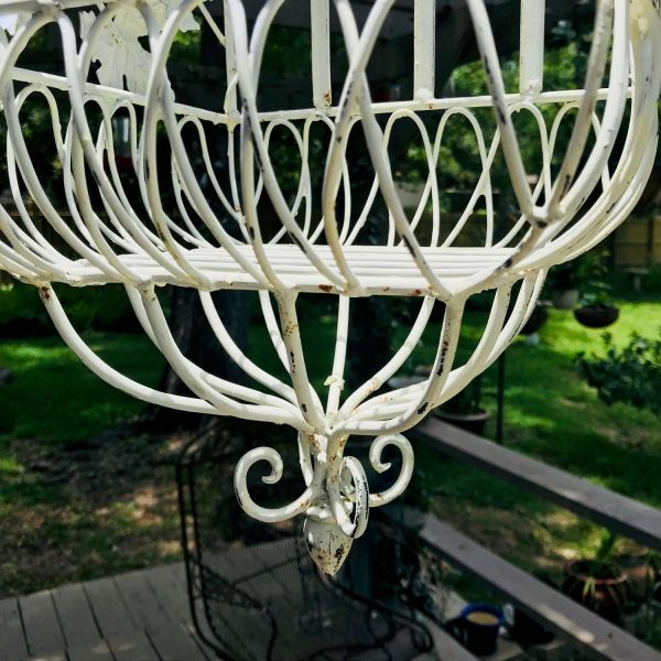 Vintage Hanging Flower Basket Garden Window wrought iron floral plant basket 33" long 11" wide Patio Farm Cottage