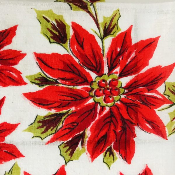 Vintage Hanky Christmas Poinsettias cotton 14x14 bright vivid colors Holiday handkerchief collectible display sewing