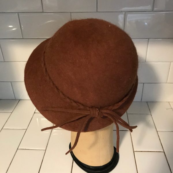 Vintage Hat 100% wool Brown Cloche hat braided wool trim theater movie prop costume special event